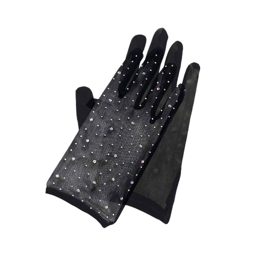 Stone Embellished Mesh Dressy Wedding Gloves