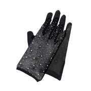 Stone Embellished Mesh Dressy Wedding Gloves