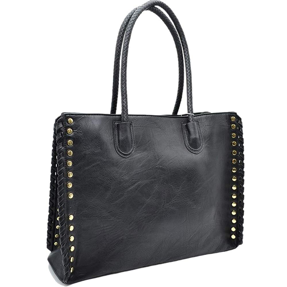 Women's Studded Faux Leather Whipstitch Shoulder Bag Tote