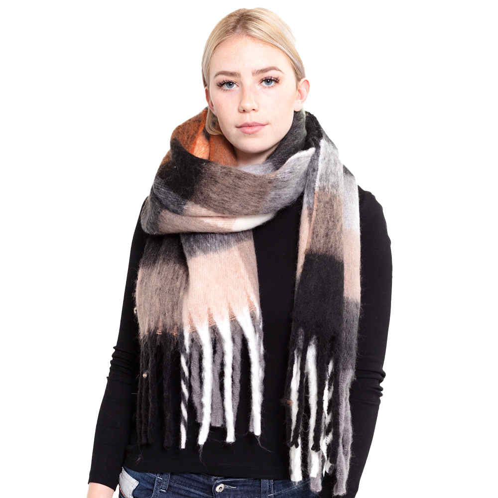 Multi Color Block Tassel Oblong Scarf
