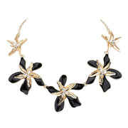 Teardrop Stone Pointed Enamel Flower Link Necklace
