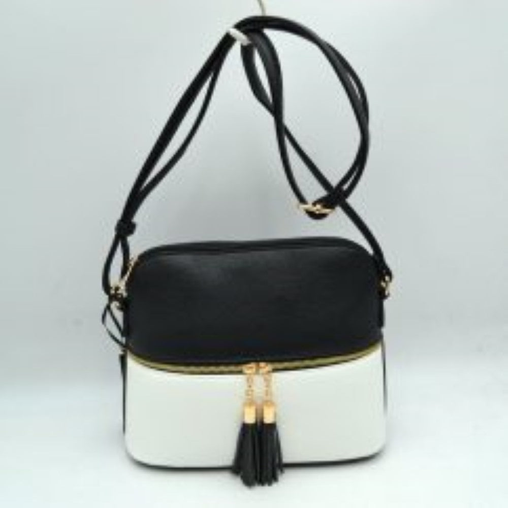 Crossbody Bag with Double Zipper Tassel Accent