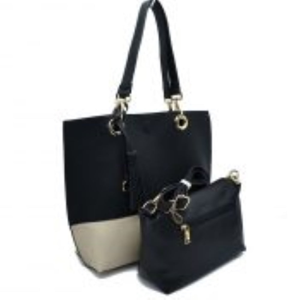 2 n1 Vegan Tote Handbag Pouch Faux Leather Tote Bag