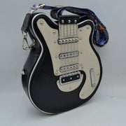 Guitar Shaped Novelty Crossbody Bag with Printed Fabric Strap
