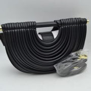 Structured Half-Moon Clutch Bag with Tubular Stitching and Shoulder Strap