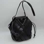 Geometric Wide Weave Bucket Bag with Triangular Top Handle