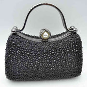 Rhinestone Encrusted Evening Clutch Bag with Pearl Clasp and Metal Handle