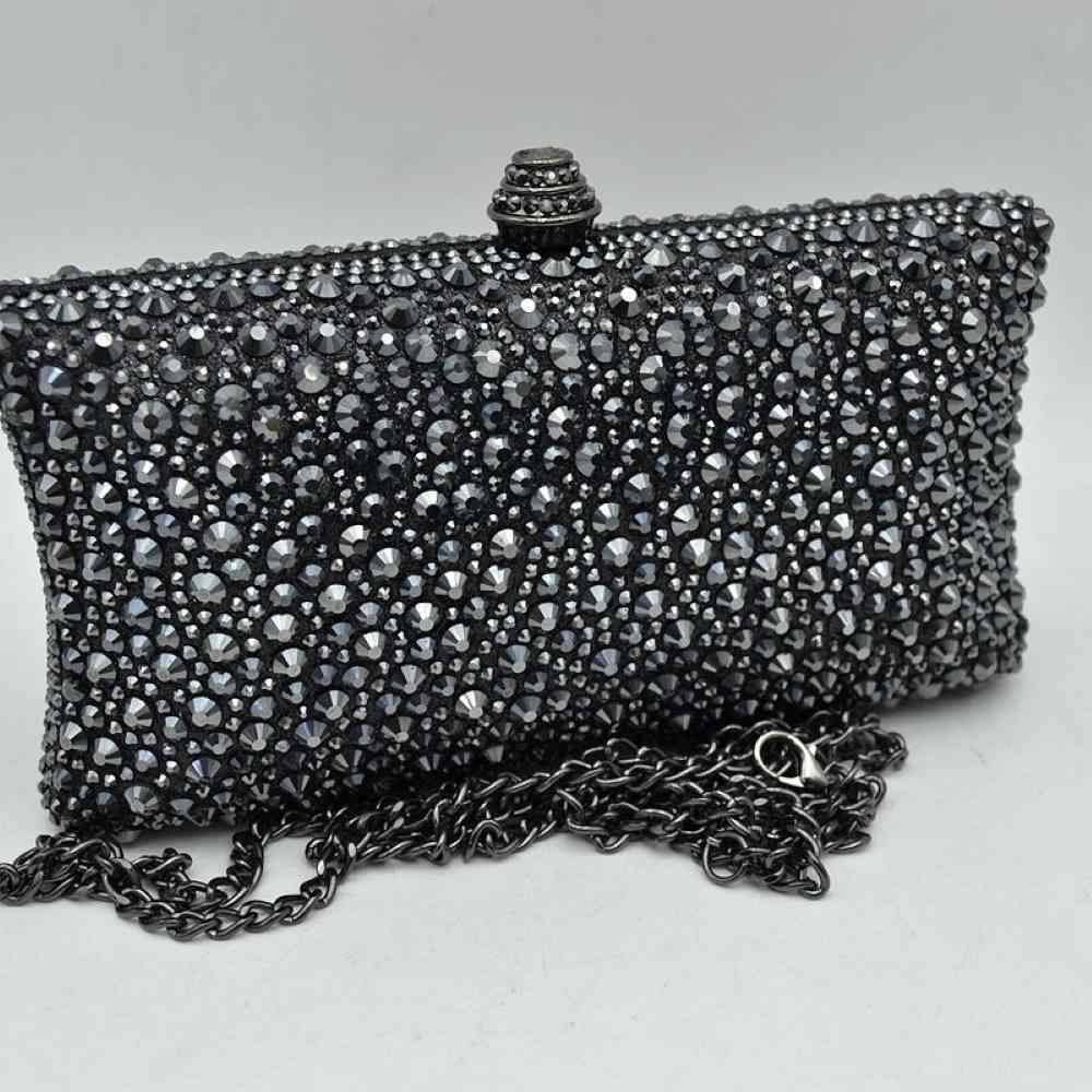 Rhinestone Embellished Box Clutch Bag with Removable Chain Strap