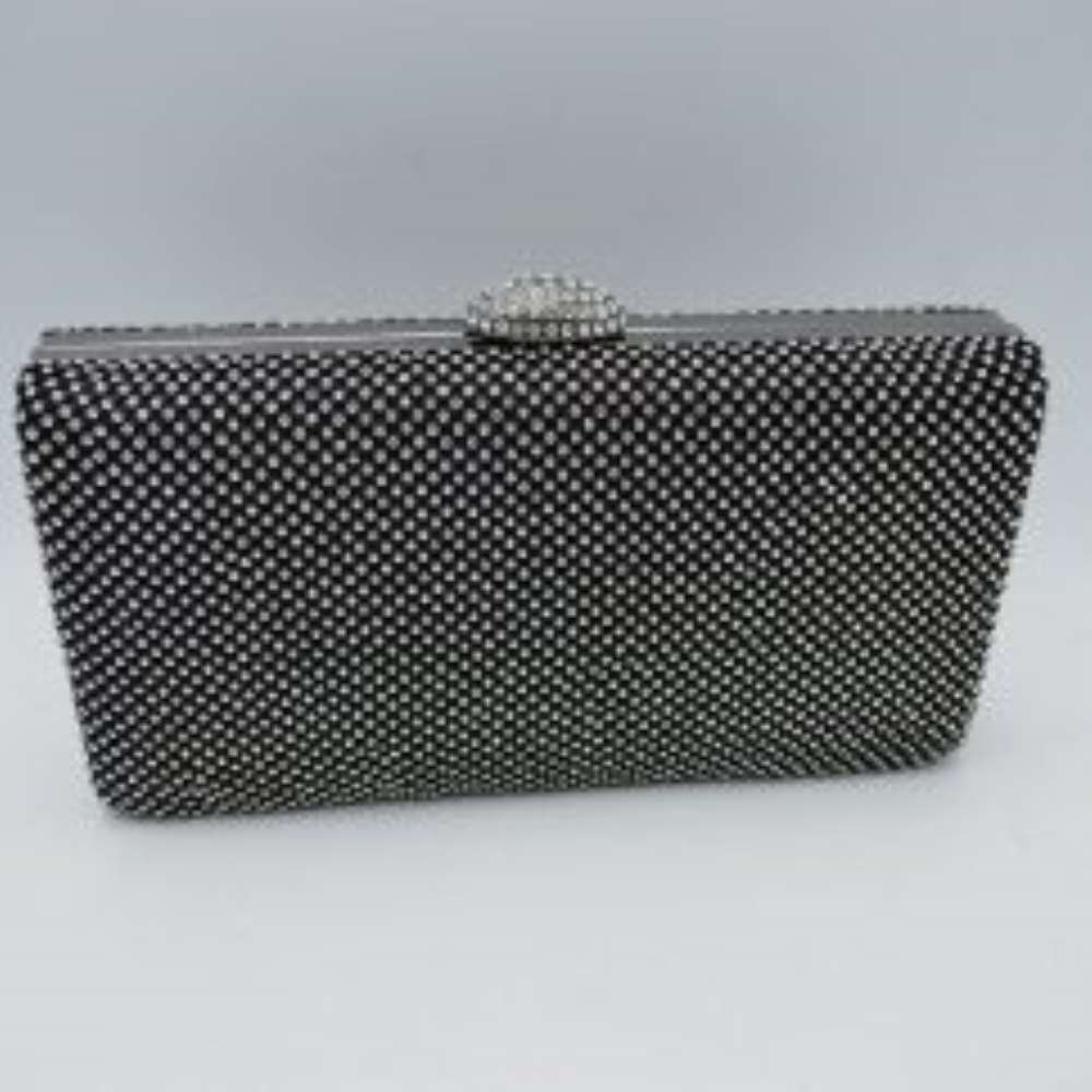 Grid Patterned Box Clutch with Jeweled Dome Clasp