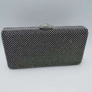 Grid Patterned Box Clutch with Jeweled Dome Clasp
