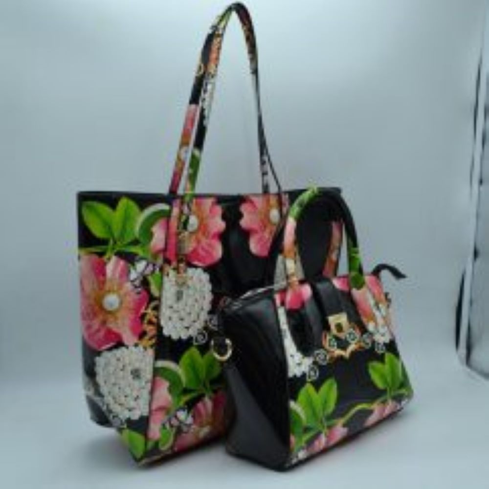 2-Piece Patent Floral Tote Bag and Matching Satchel Set
