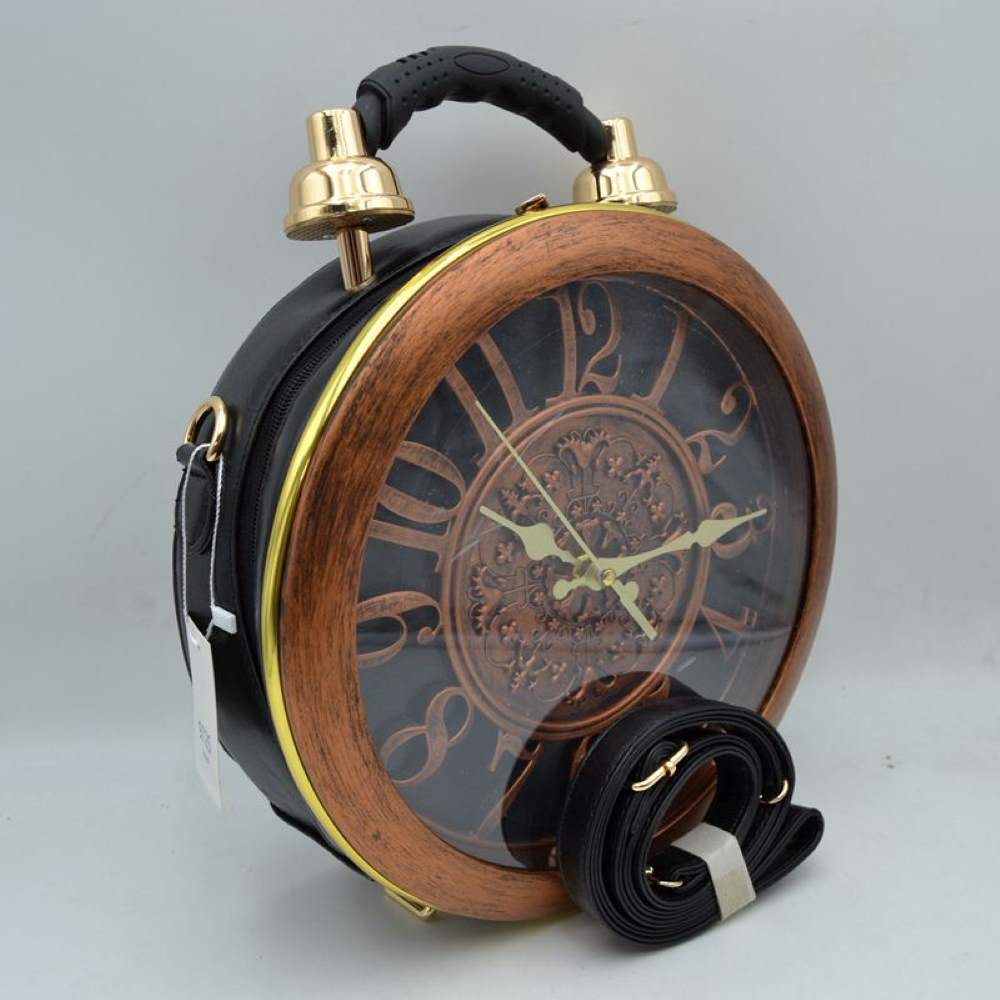 Vintage Alarm Clock Shaped Novelty Crossbody Bag with Top Handle