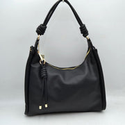 Slouchy Hobo Shoulder Bag with Knotted Strap Details and Gold-Tone Zipper Hardware