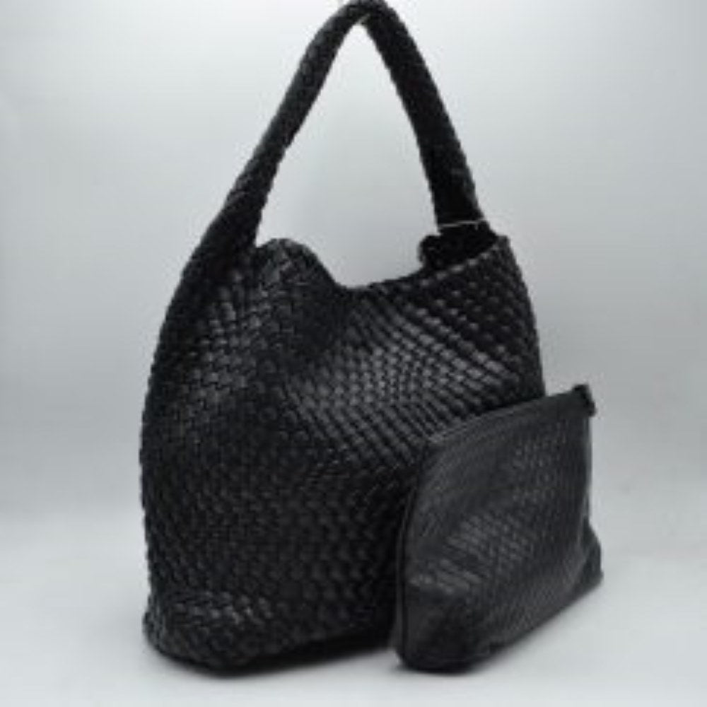 Woven Slouchy Shoulder Bag with Matching Zipper Pouch Set