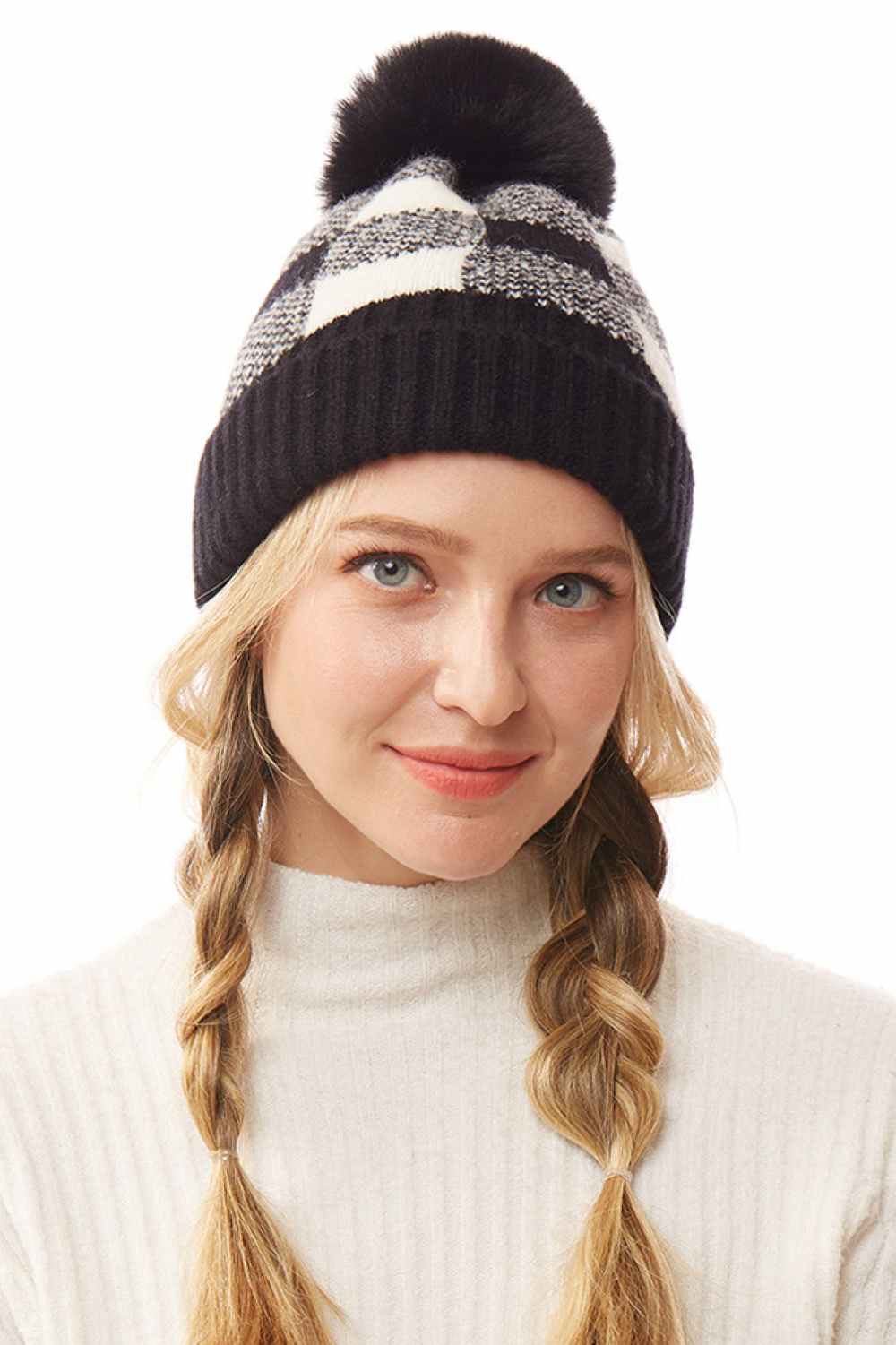 Buffalo Check Beanie with Pom Pom