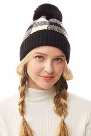 Buffalo Check Beanie with Pom Pom