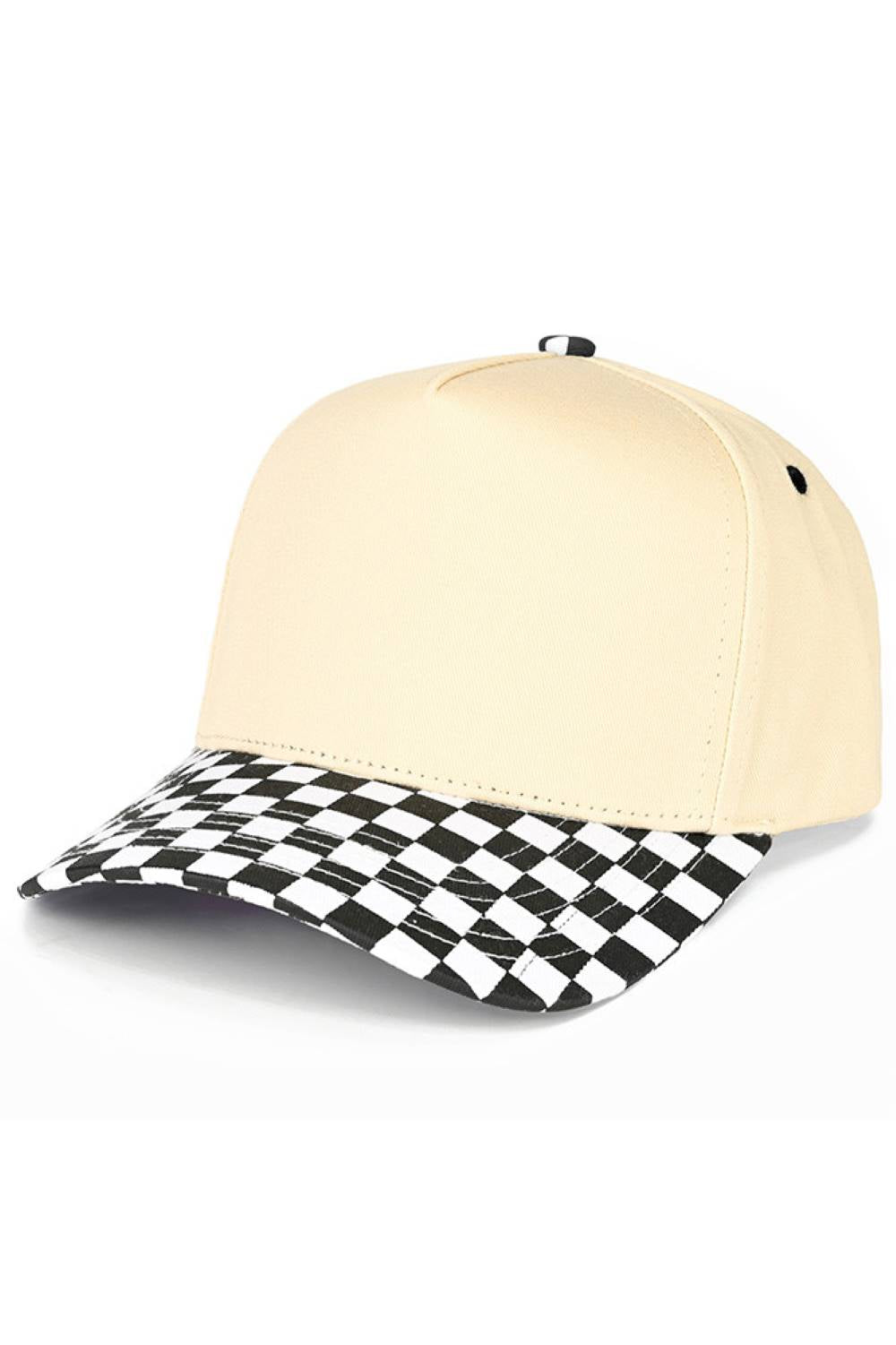 C.C Check Board Pattern Print Two Tone Canvas Trucker Hat