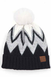 C.C Chevron Knit Beanie With Pom