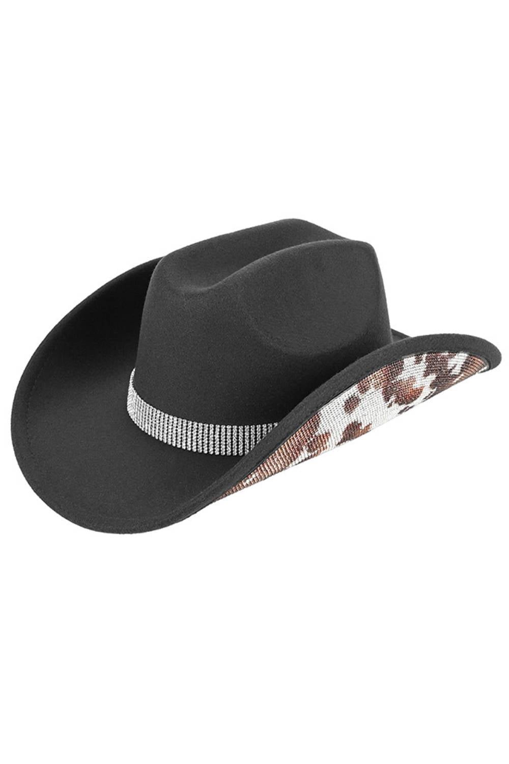 C.C Cow Pattern Rhinestone Vegan Felt Cowboy Hat