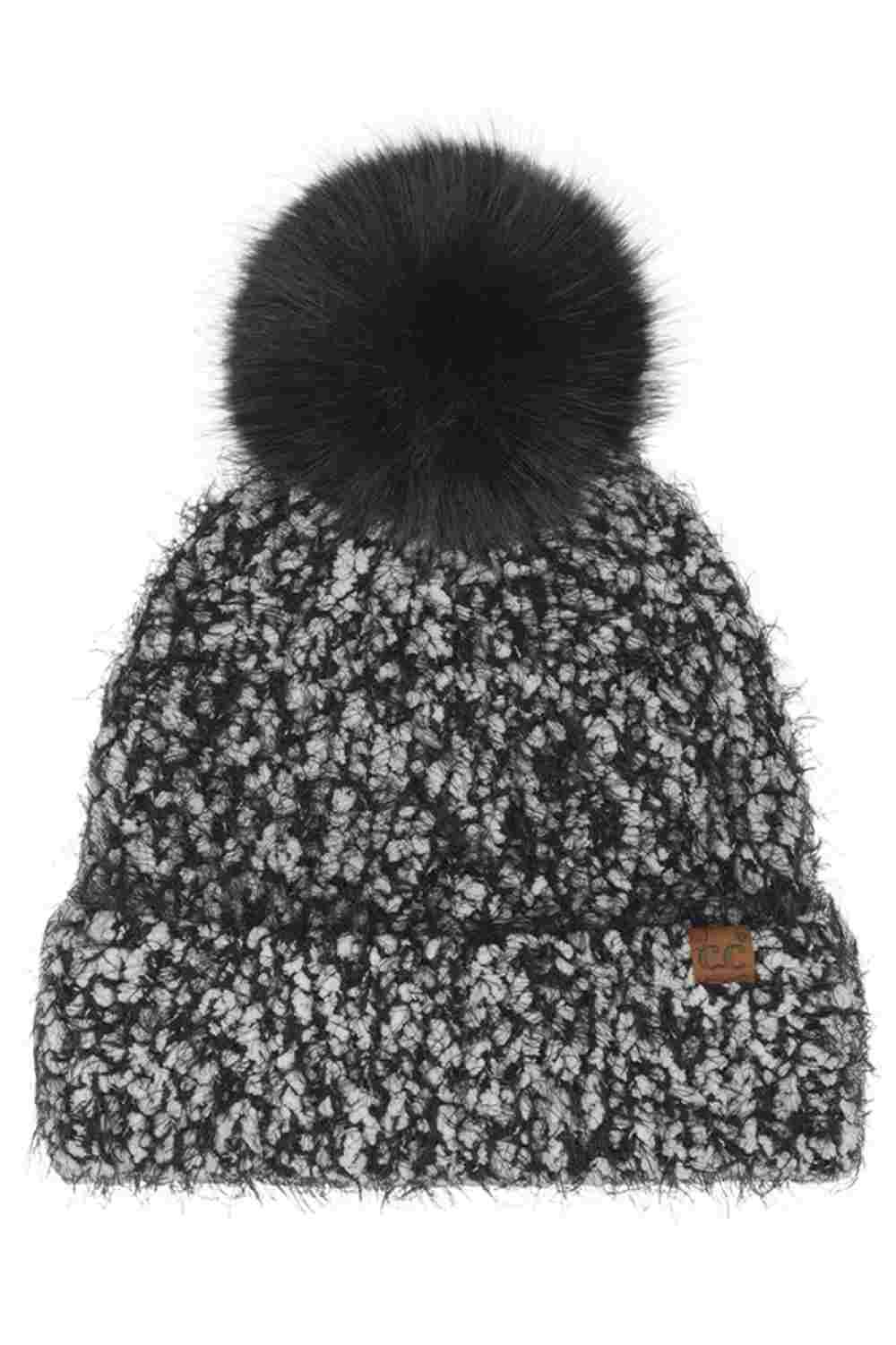 C.C Faux Fur Pom Boucle Cuff Beanie Winter Hat