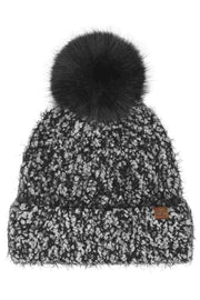 C.C Faux Fur Pom Boucle Cuff Beanie Winter Hat