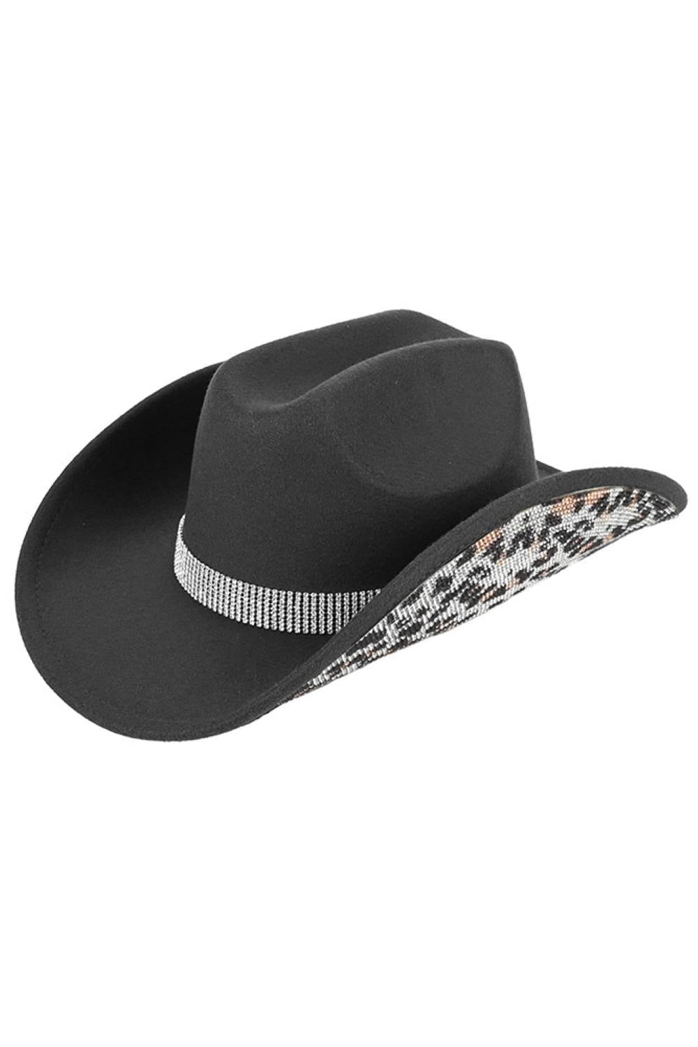 C.C Leopard Pattern Rhinestone Felt Cowboy Hat