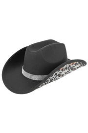 C.C Leopard Pattern Rhinestone Felt Cowboy Hat