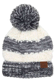 C.C Popcorn Yarn Heather Color Beanie Wth Pom