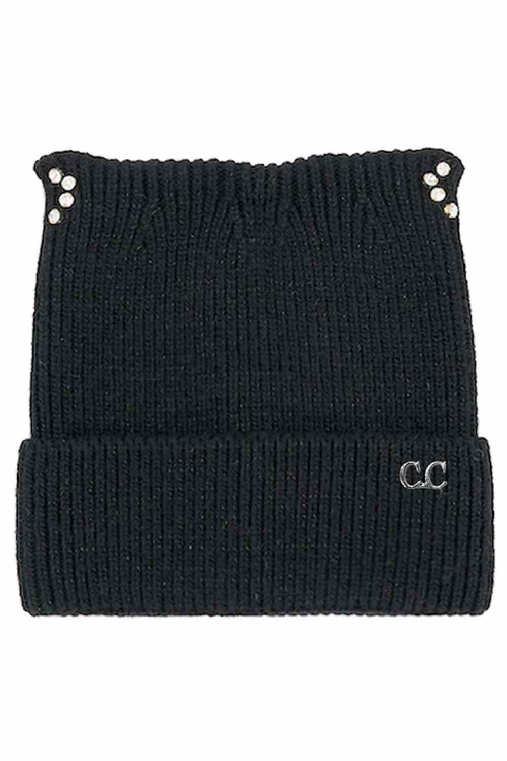 C.C Rhinestone Cat Ear Cuff Beanie Winter Hat