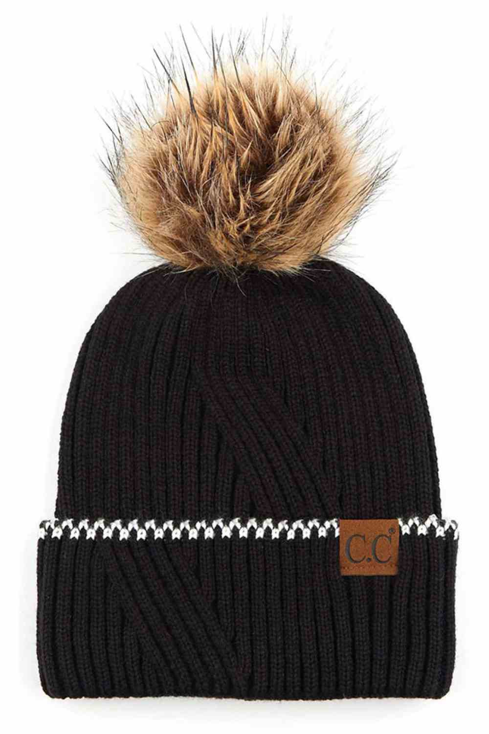 C.C Solid Cuffed Beanie With Pom