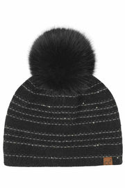 C.C Stripe Stitches with Sequin Angora Pom Beanie Winter Hat