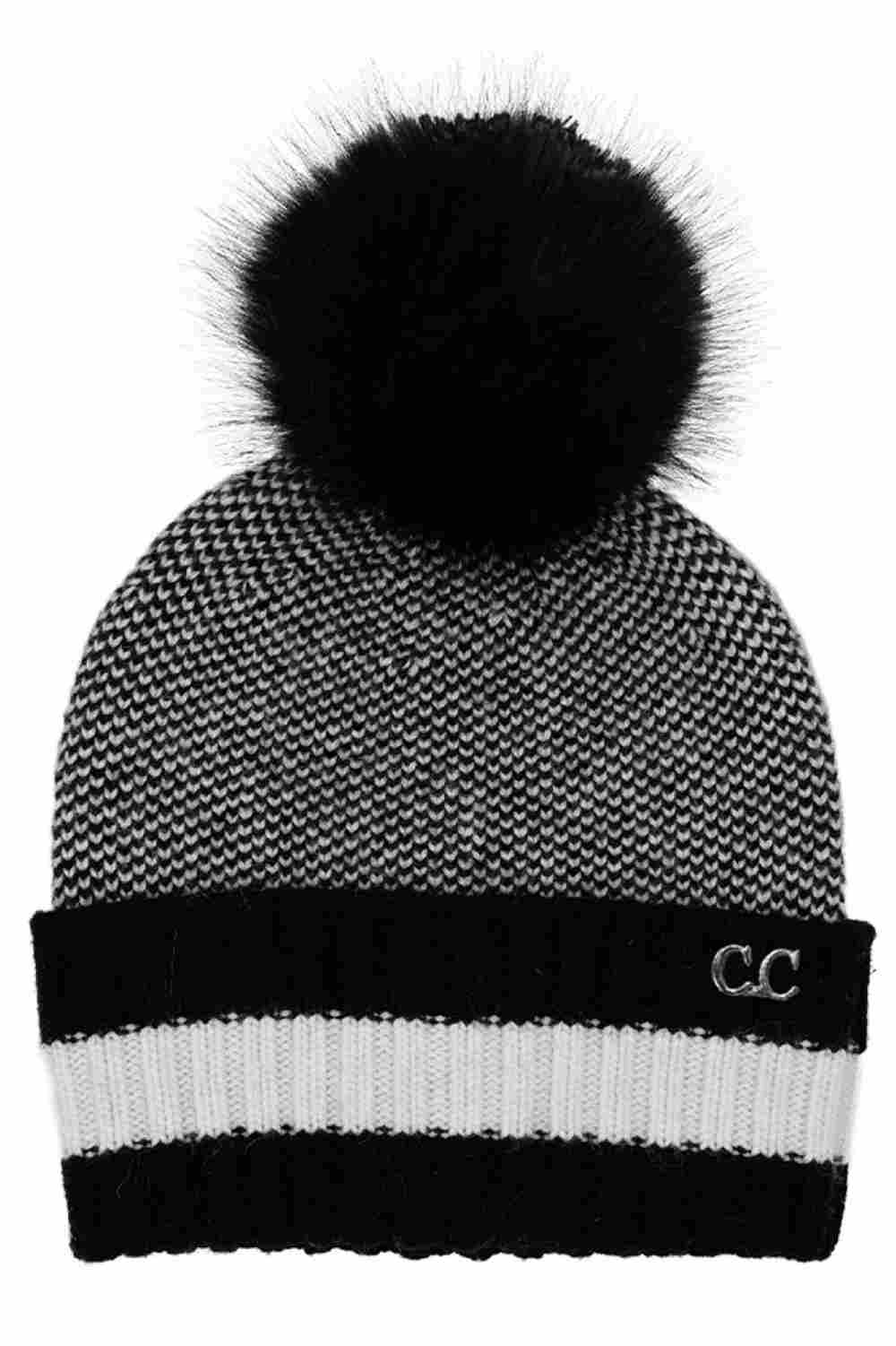 C.C Two Tone Angora Stripe Point Cuff Beanie