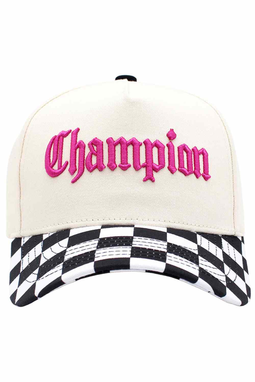 CHAMPION Embroidered Letter on Checkered Brim Baseball Cap