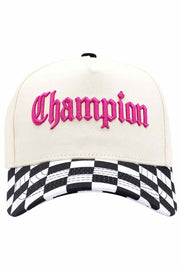 CHAMPION Embroidered Letter on Checkered Brim Baseball Cap
