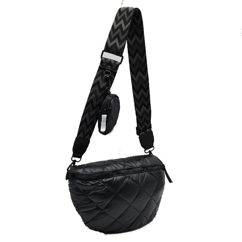 Chevron Strap Puffer Sling Bag | Crossbody Bag with Coin Pouch