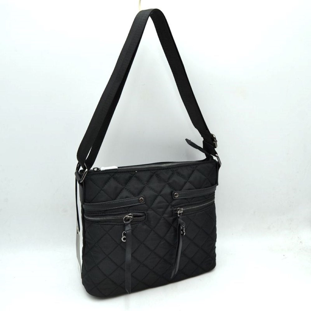 Classic Quilted Nylon Crossbody Bag with Multi-Zipper Pockets
