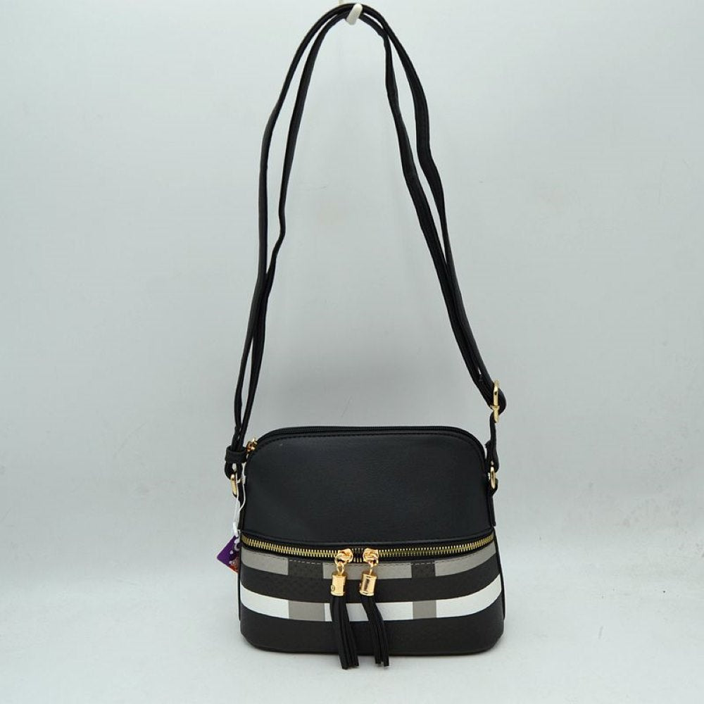 Plaid Accent Crossbody Bag with Adjustable Shoulder Strap