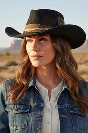Distressed Fabric Band Rustic Cowgirl Fedora Hat