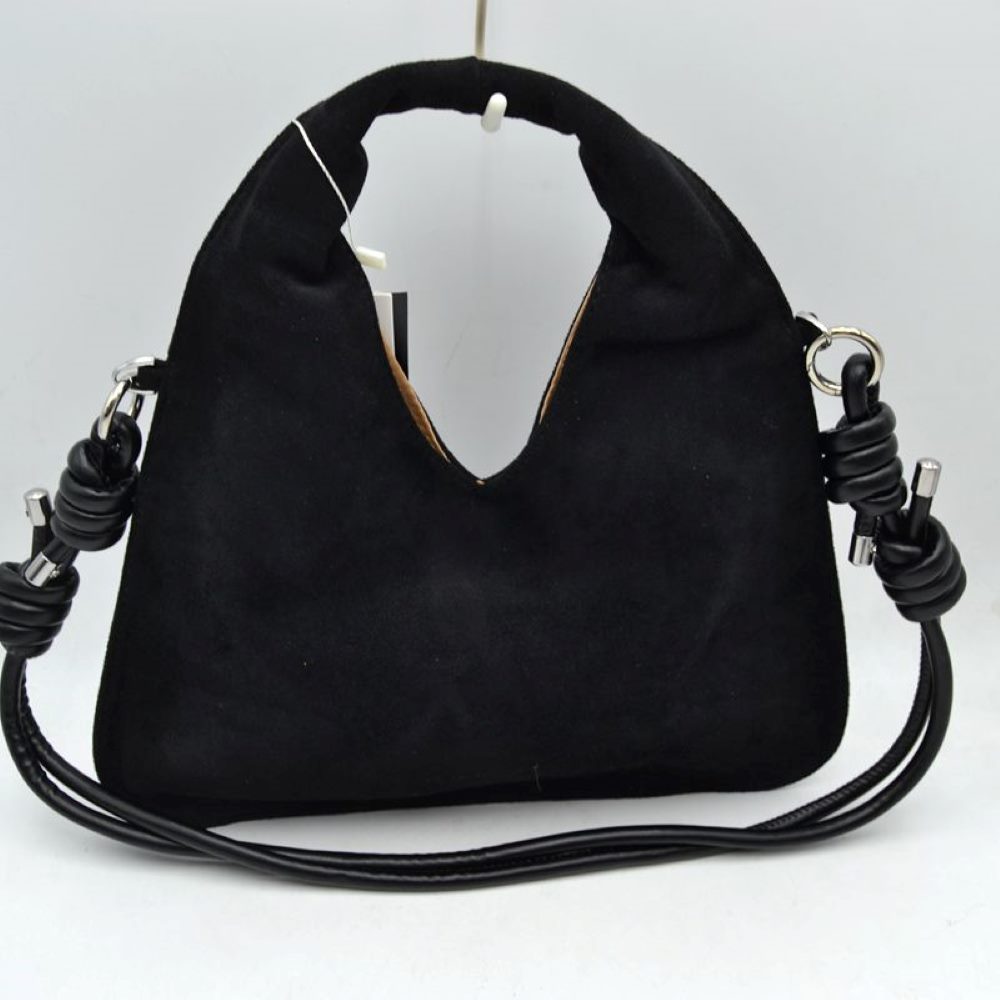 Soft Suede Hobo Bag with V-Cutout and Knotted Strap