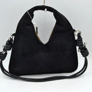 Soft Suede Hobo Bag with V-Cutout and Knotted Strap