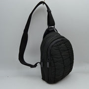 Ergonomic Puffer Sling Bag Multi-Zip Crossbody Backpack with Ruched Quilted Detail