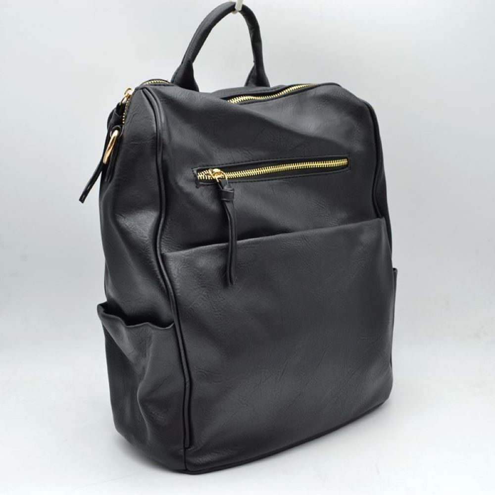 Structured Multi-Pocket Backpack with Metallic Zippers