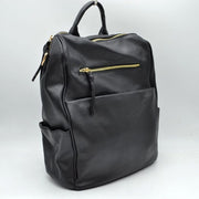 Structured Multi-Pocket Backpack with Metallic Zippers