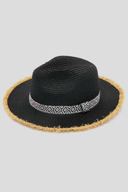 Frayed Trim Aztec Summer Straw Sun Hat