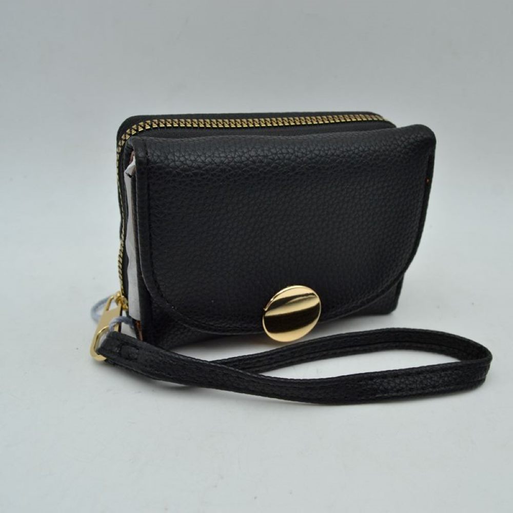 Textured Wristlet Wallet with Metallic Button Accent
