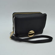 Textured Wristlet Wallet with Metallic Button Accent