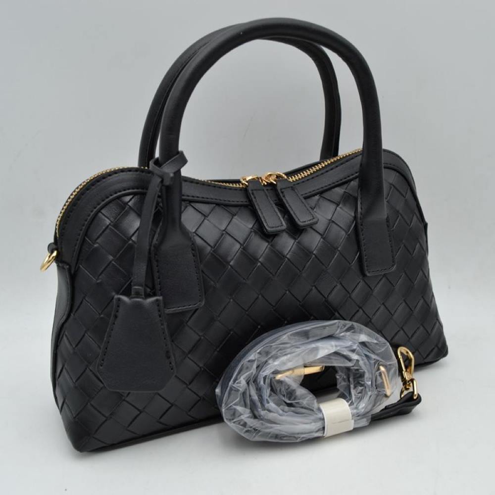 Structured Woven Satchel Bag with Hanging Clochette Accent