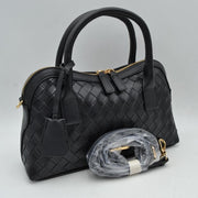 Structured Woven Satchel Bag with Hanging Clochette Accent