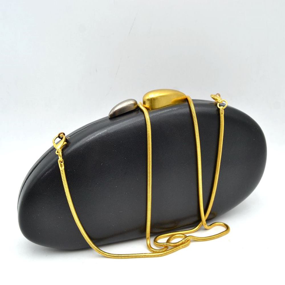 Oval Hardcase Clutch Bag with Two-Tone Metal Clasp