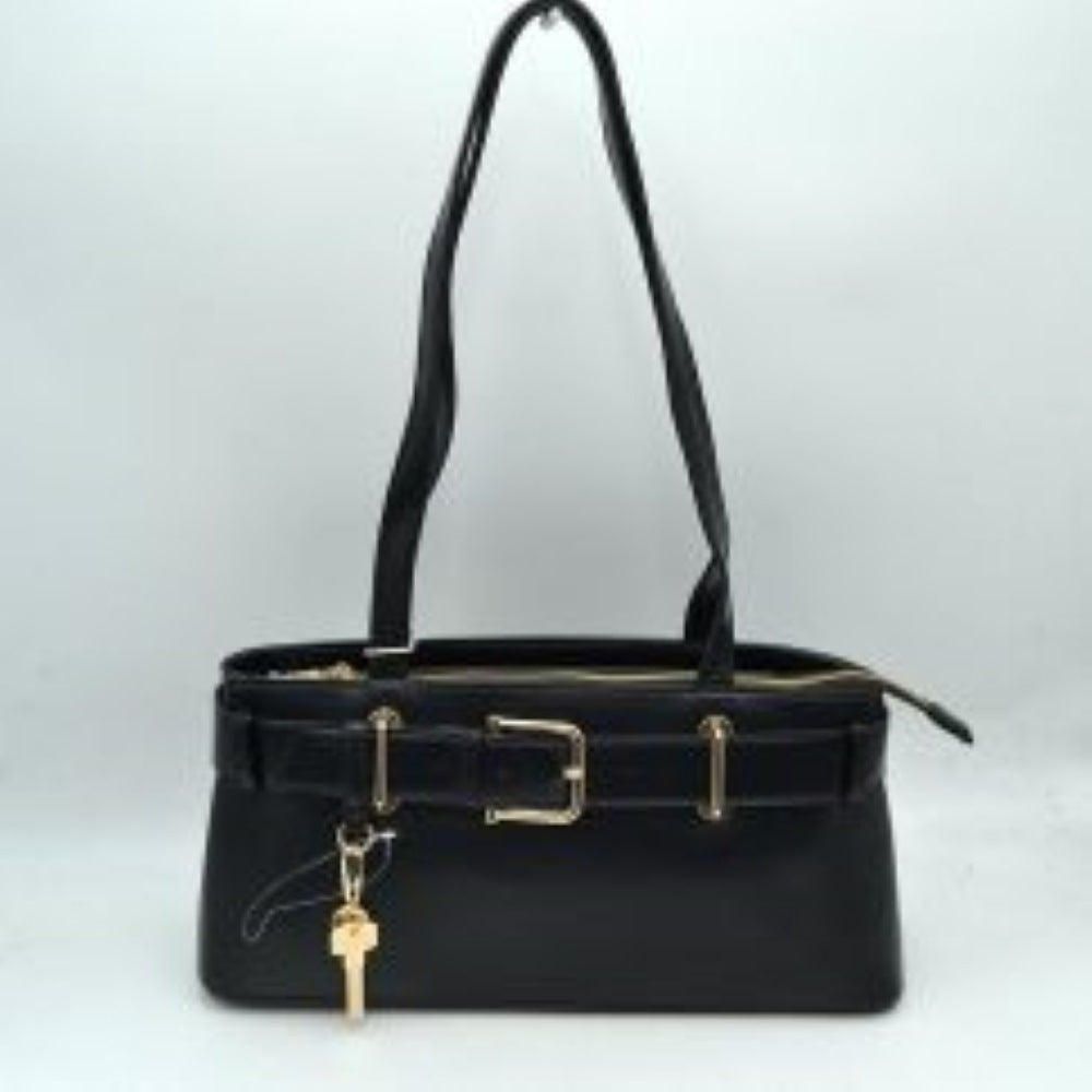 Belted Shoulder Bag with Key Charm Accent